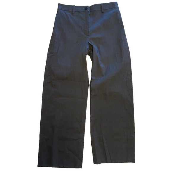 Theory Pants Womens Size 2 Fluid SL Black Straight Leg Lightweight Linen Ankle - Picture 1 of 12
